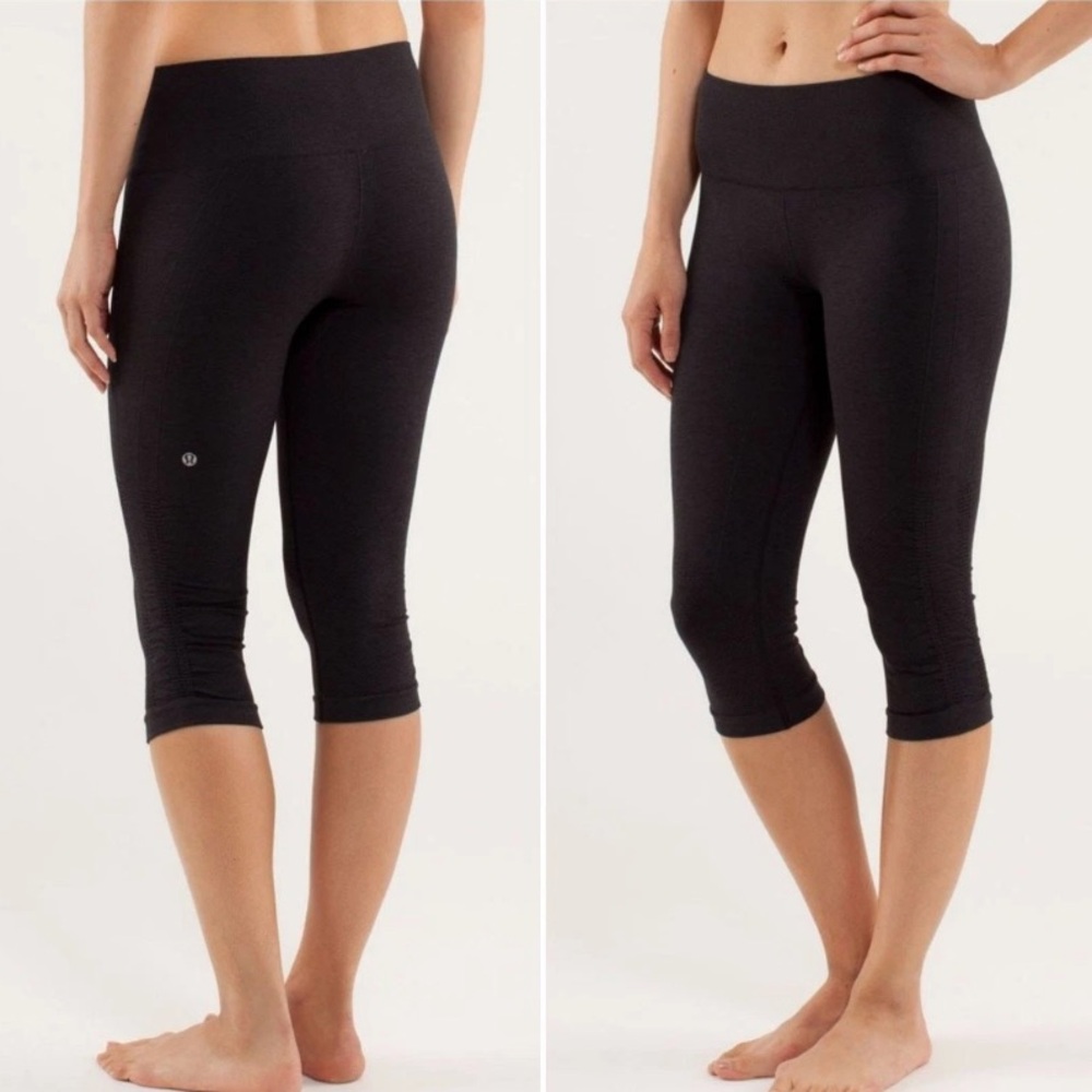 LULULEMON In The Flow Womens Crop Leggings Size 4 Black Athletic Activewear